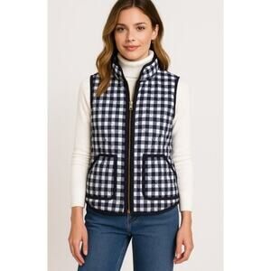 J. CREW Navy and white gingham check quilted vest size small preppy old money